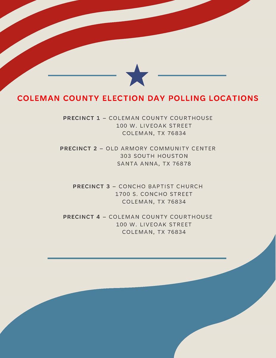 Coleman County Election Day Polling Locations